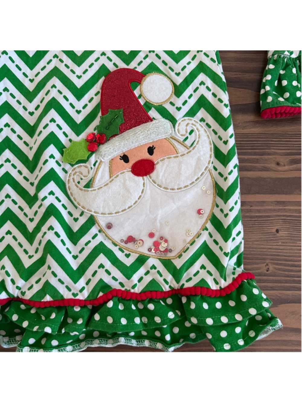 Counting Daisies Girls Dress 6X Green White Christmas Santa Shaker Sequins - Picture 3 of 5